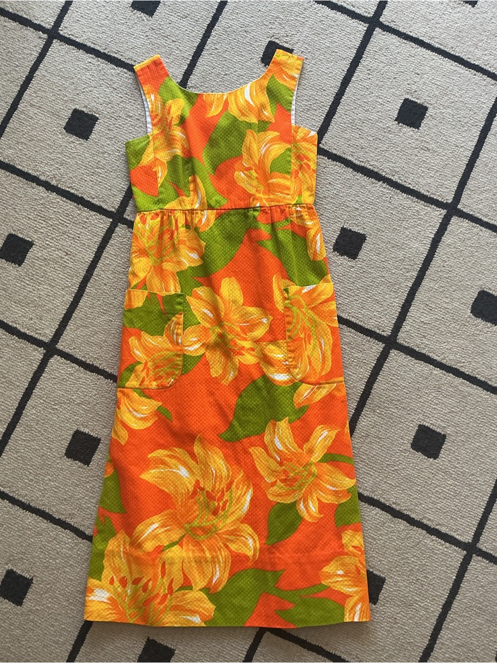 Vintage 60’s MALIA Honolulu Hawaiian floral cotton midi dress w/ pockets S